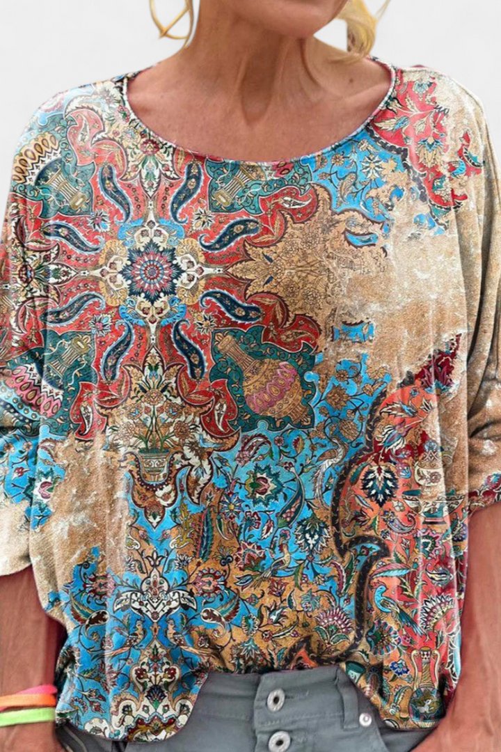 Omari Blouse Ample à Imprimé Bohémien Rétro