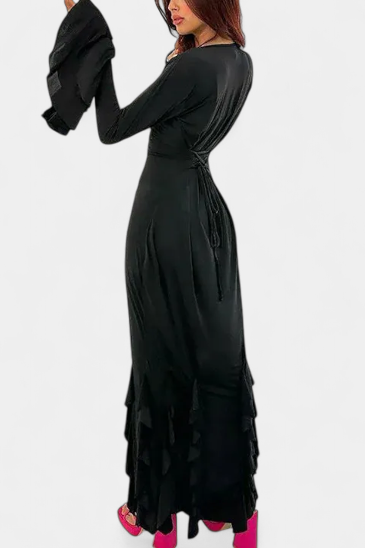 Robe Longue Calissa avec Volants et Manches Évasées