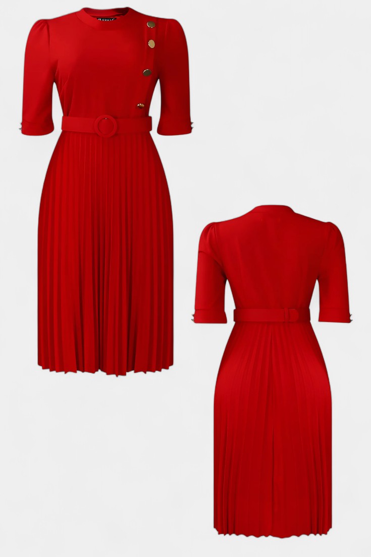 Robe Zandie avec Plis et Boutons Décoratifs