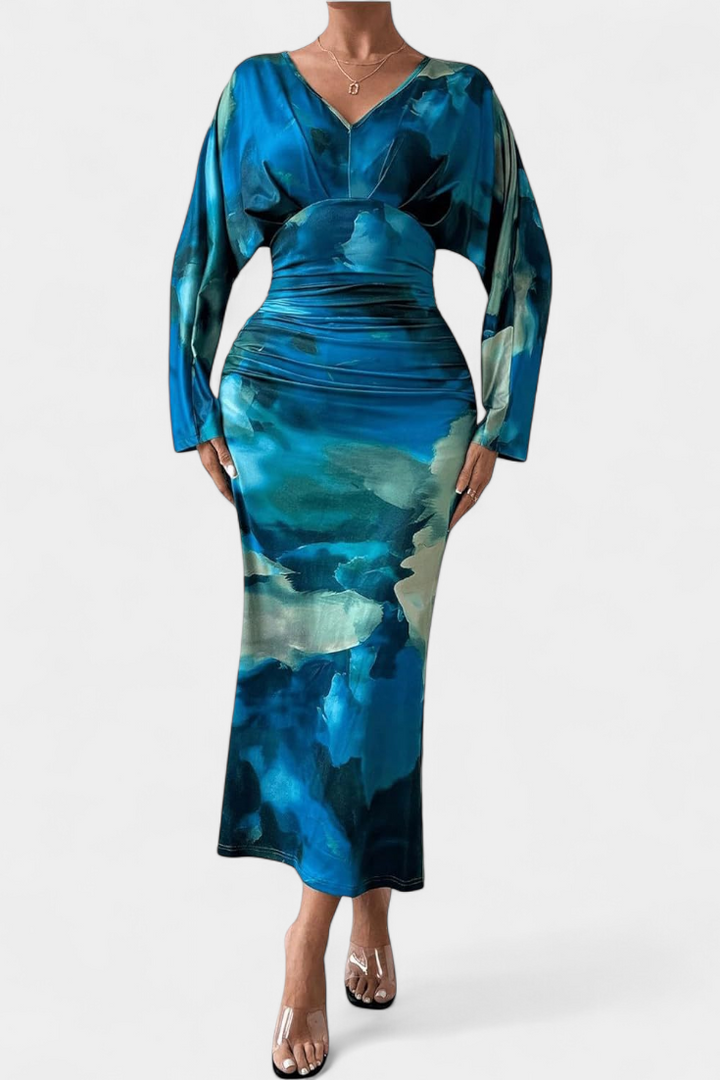Eulalie Robe avec Manches Chauve-Souris et Col en V