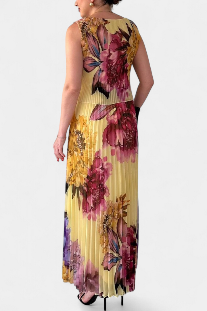 Robe Longue en Chiffon Plissé Shaya avec Imprimé
