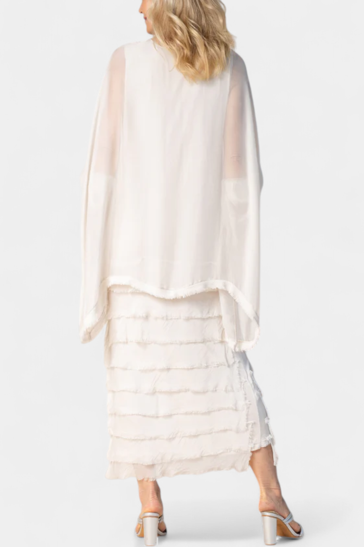 Robe Midi Rosaria avec Volants et Bords Effilochés