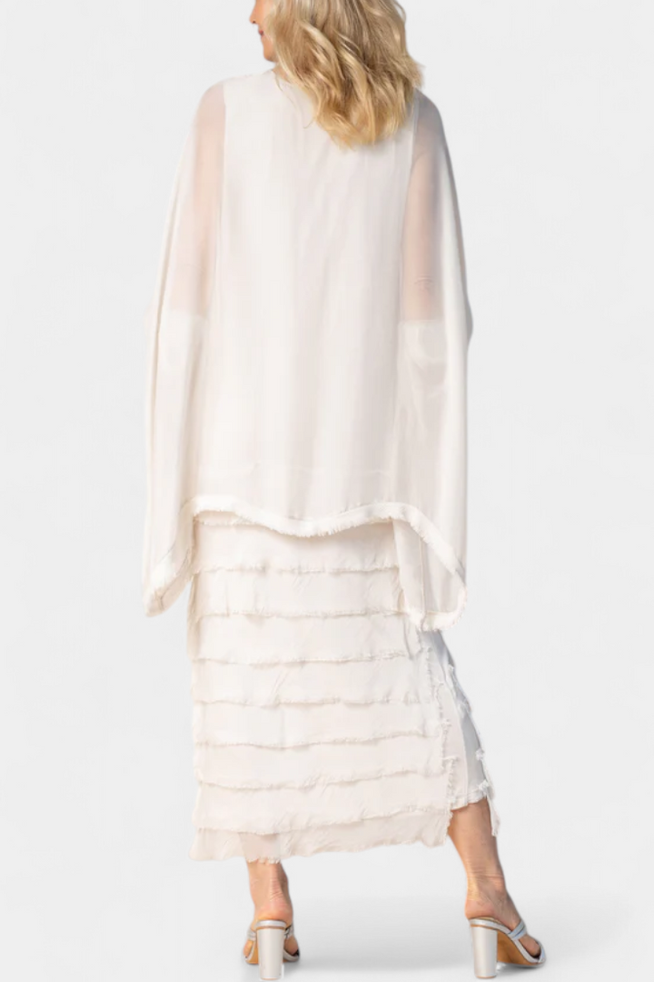 Robe Midi Rosaria avec Volants et Bords Effilochés