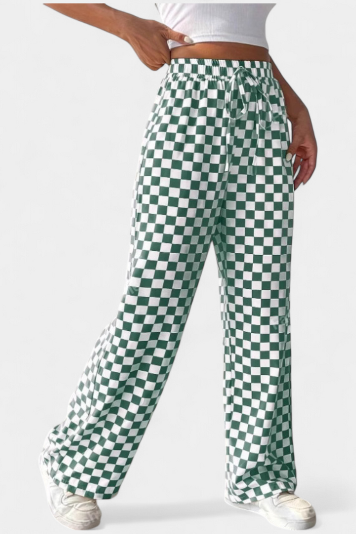 Hilaria Pantalons à Jambe Large à Imprimé à Carreaux