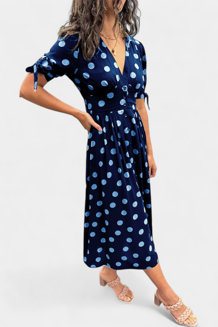 Robe Midi à Pois Lizzie avec Décolleté en V Profond