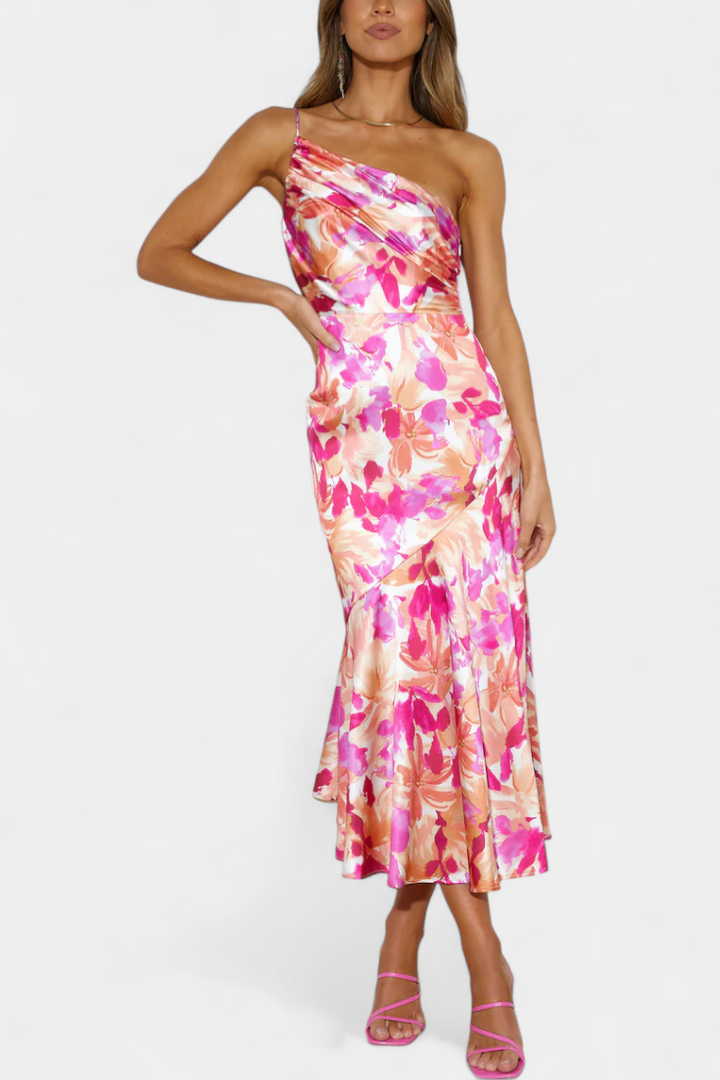 Robe Asymétrique à Une Épaule avec Imprimé Floral Reya