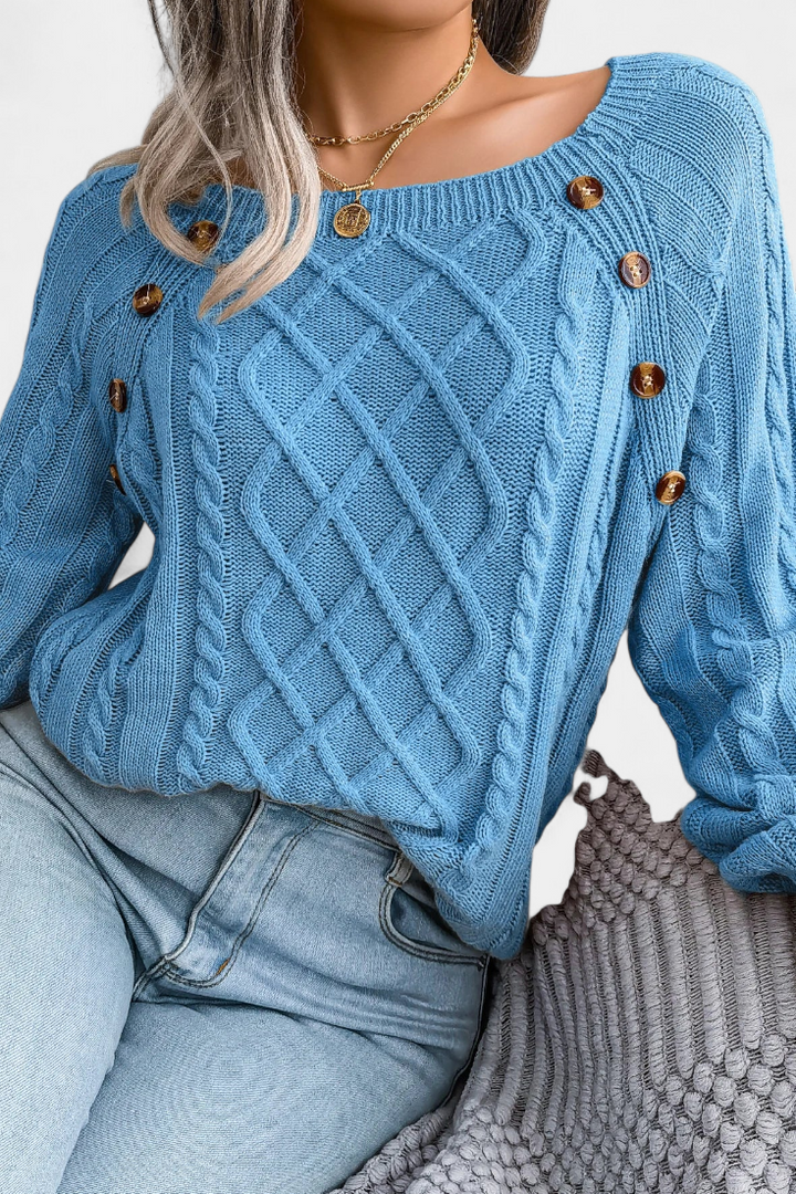 Fien Pull en Tricot avec Col Carré et Boutons