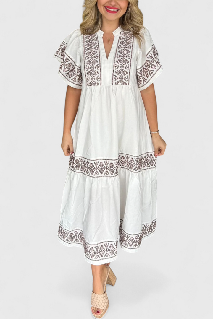 Robe Maxi Boho Allona avec Décolleté en V et Coupe Relaxée