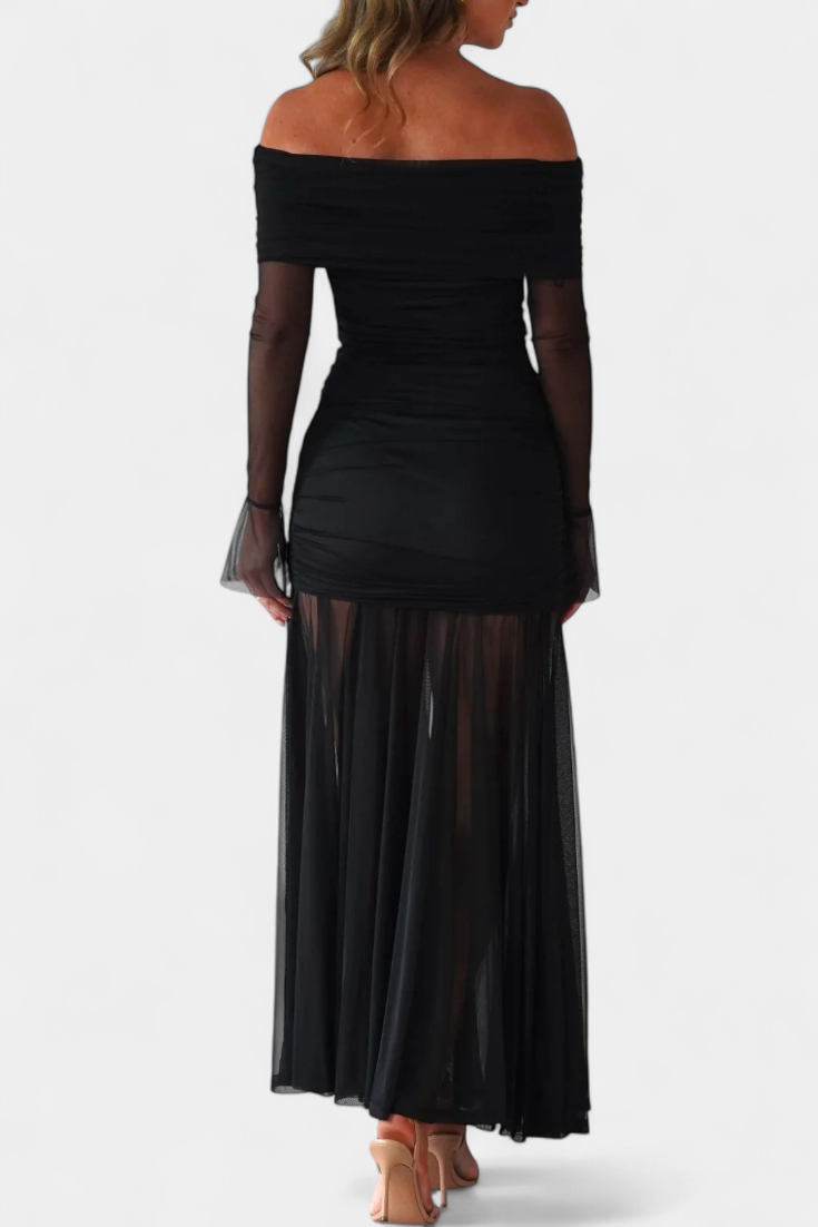 Robe Maxi Cornella Sans Bretelles avec Fronces Sculpturaux