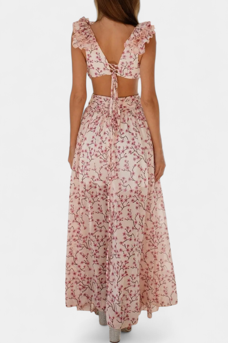 Robe Zuleika en Chiffon avec Volants et Ouvertures Latérales