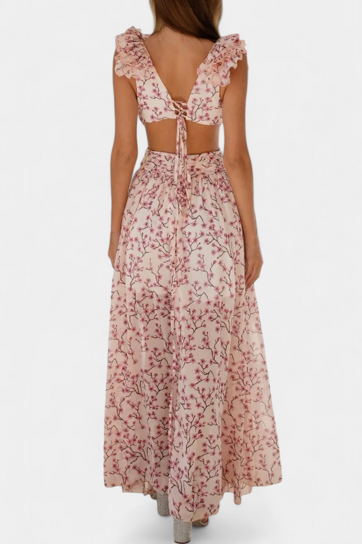 Robe Zuleika en Chiffon avec Volants et Ouvertures Latérales