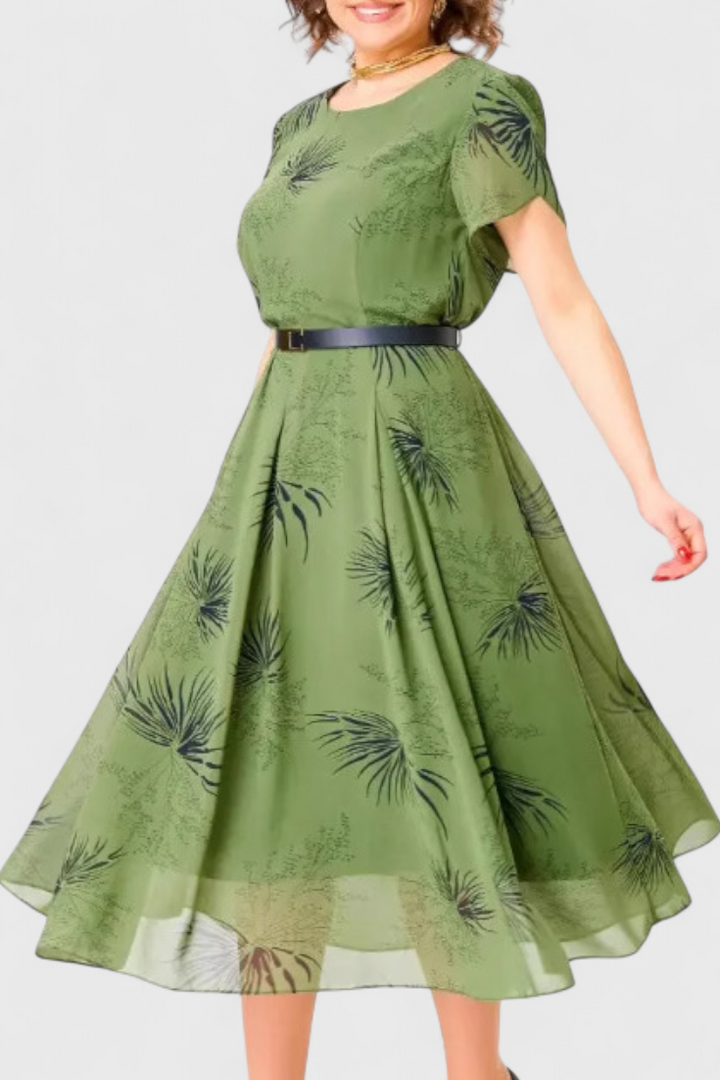 Robe Midi en Chiffon Vert Lupita avec Coupe A