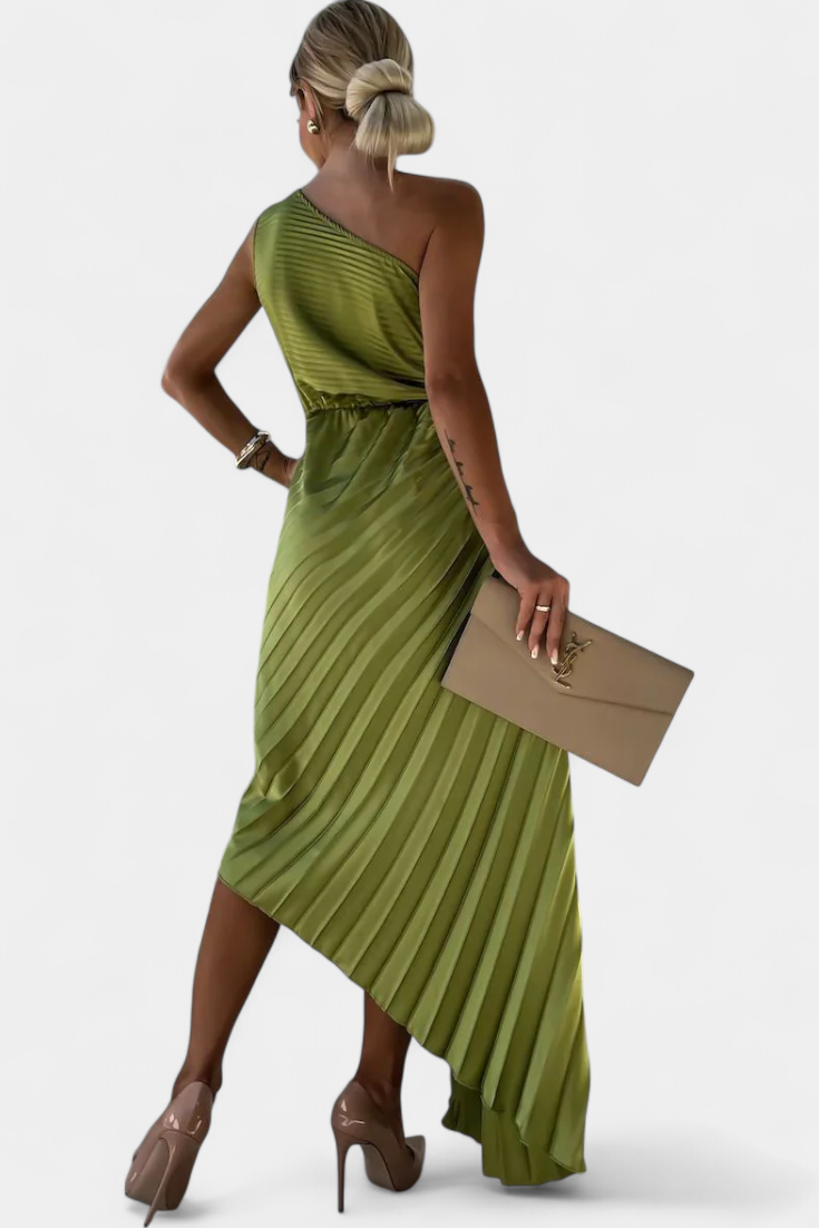 Robe de Cocktail Asymétrique Leire avec Application Florale et Jupe Plissée