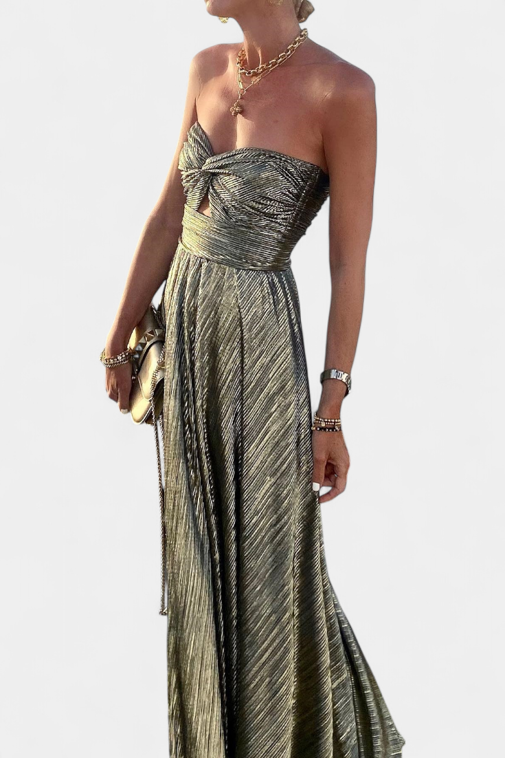 Robe Longue Sans Manches Onelia en Tissu Métallisé