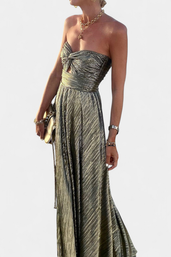 Robe Longue Sans Manches Onelia en Tissu Métallisé