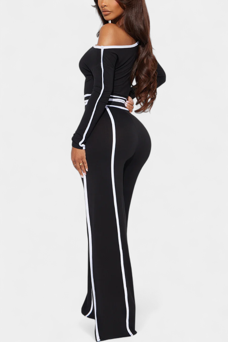 Krystelle Ensemble Off-Shoulder avec Pantalon à Coupe Droite