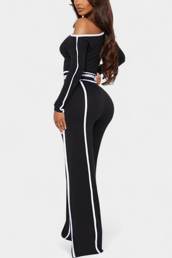 Krystelle Ensemble Off-Shoulder avec Pantalon à Coupe Droite