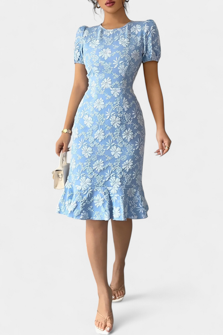 Robe Midi Bodycon Champel avec Manches Bouffantes