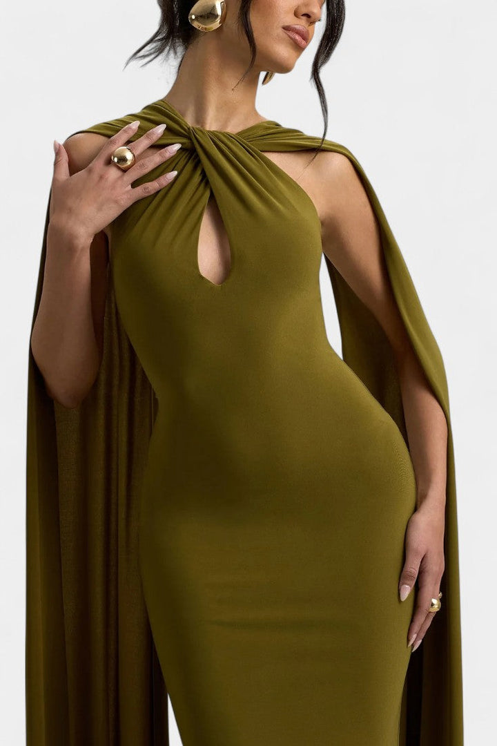 Robe Maxi Faffienia avec Décolleté Halter et Découpe en Forme de Clé
