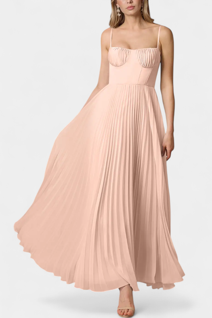 Ottilie Robe en Chiffon Plissé avec Corset Sculpté et Décolleté en Coeur