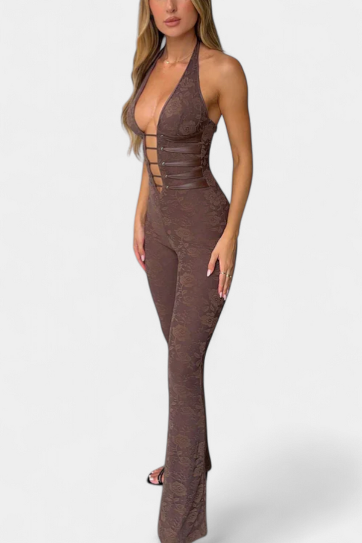 Kendra Mono Halter en Dentelle avec Dos Ajustable