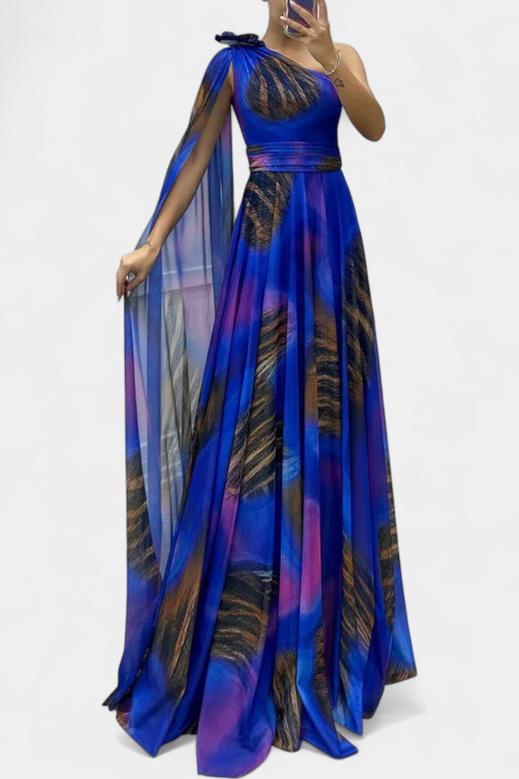 Robe Longue Cedara à Une Épaule avec Détail Floral