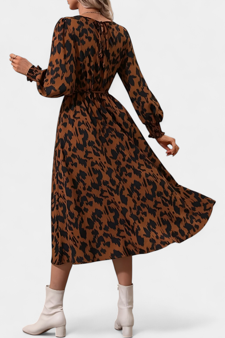 Robe A-Line en Léopard Nerin avec Ceinture Ajustable