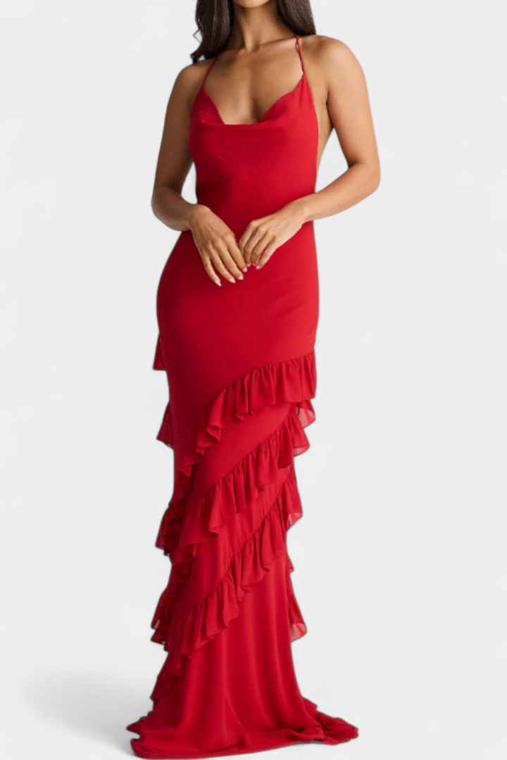Robe Maxi Padeline avec Volants et Dos Nu