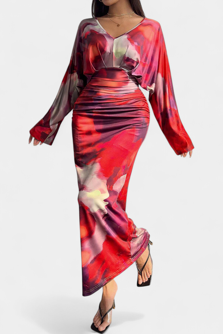 Eulalie Robe avec Manches Chauve-Souris et Col en V