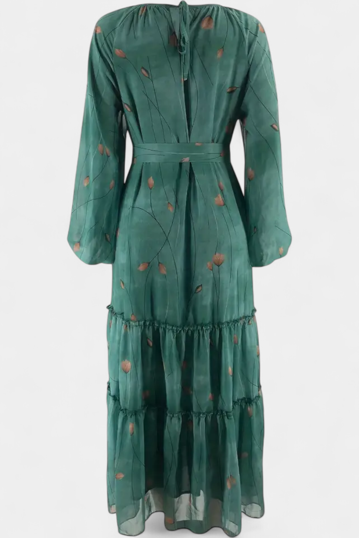 Robe Florale Tavira à Manches Longues avec Ceinture