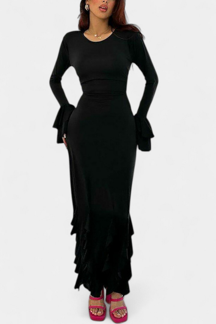 Robe Longue Calissa avec Volants et Manches Évasées