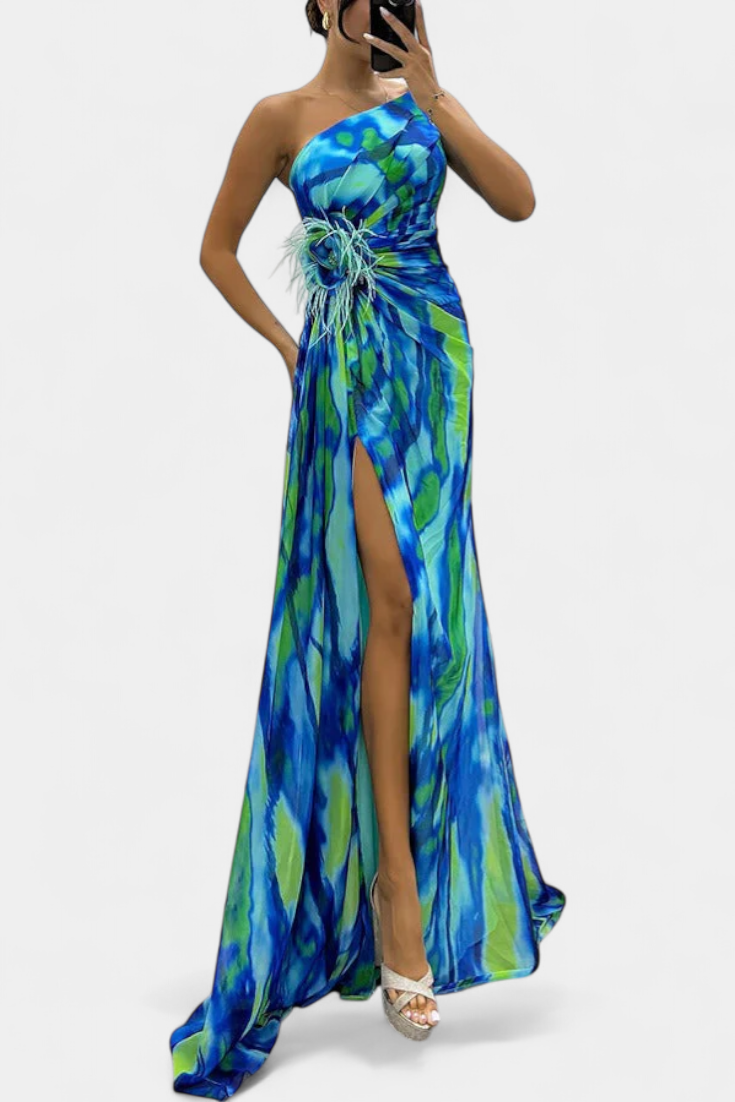 Robe Maxi Asymétrique Aylin avec Imprimé Vibrant