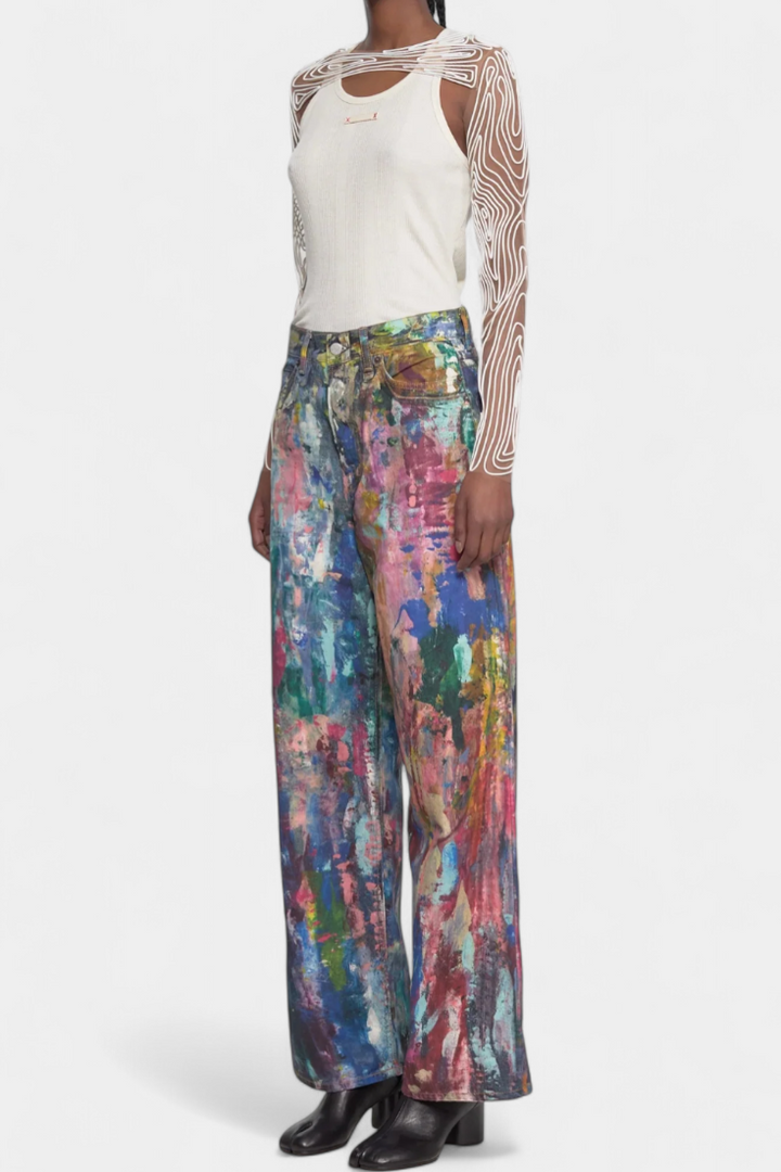 Pantalons Rana en Jean à Jambe Large avec Imprimé Artistique