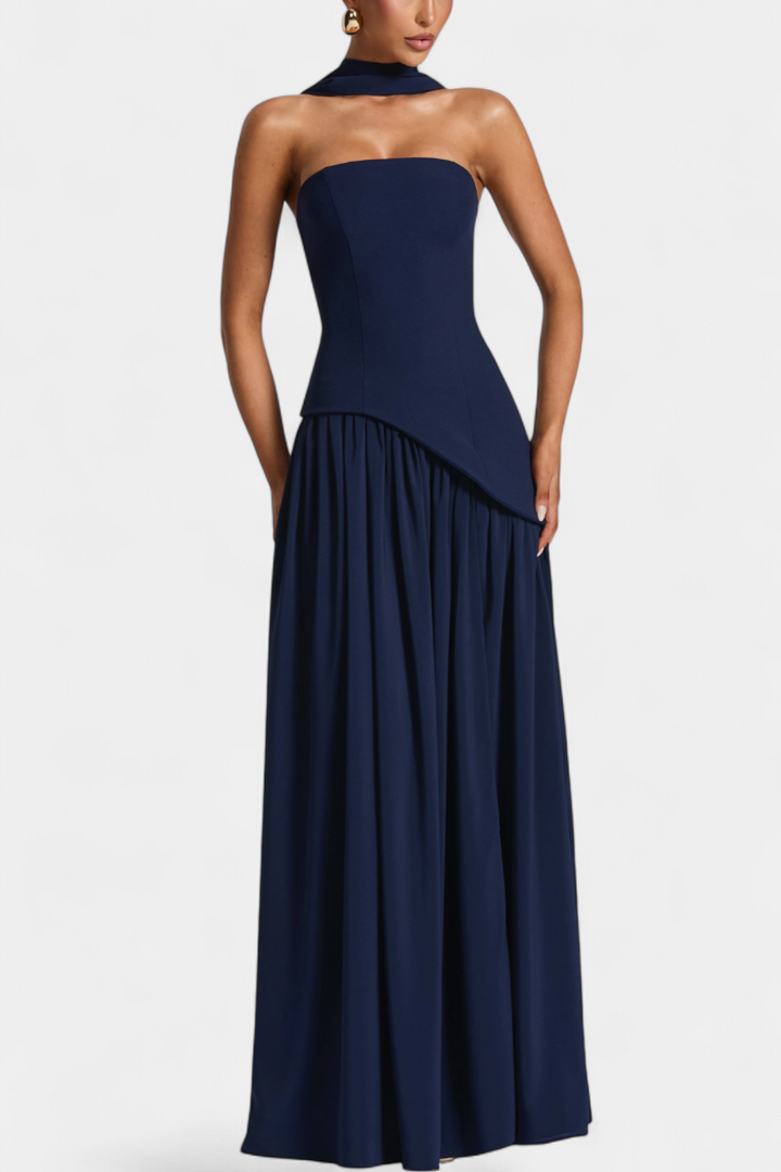 Robe Maxi Celaena en Chiffon Off Shoulder avec Fente Latérale