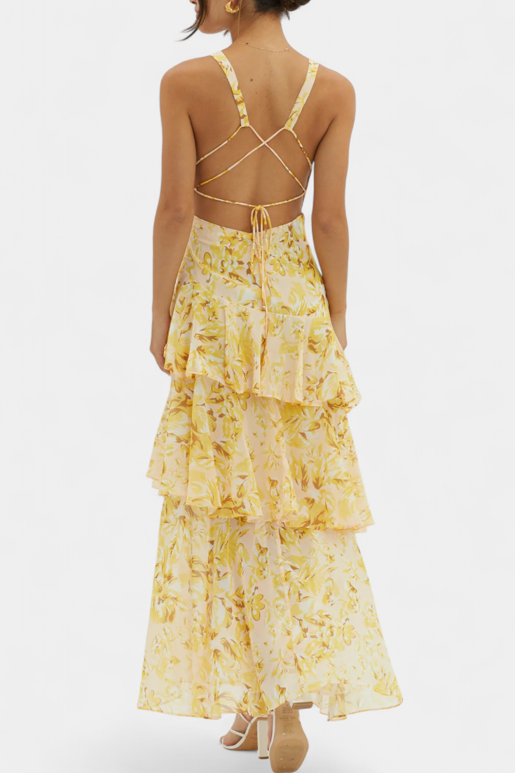 Robe Domenica en Chiffon avec Décolleté en V et Volants Fluides