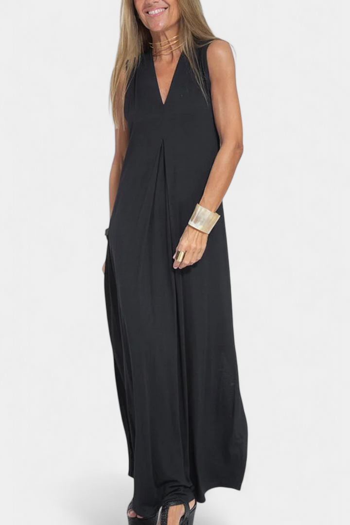 Robe Maxi Sans Manches Felisa en Couleur Unie et Silhouette Élégante