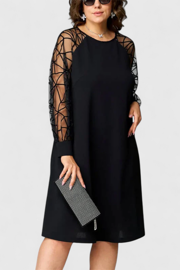 Robe Bellezza Noire avec Manches en Tulle et Coupe Ample