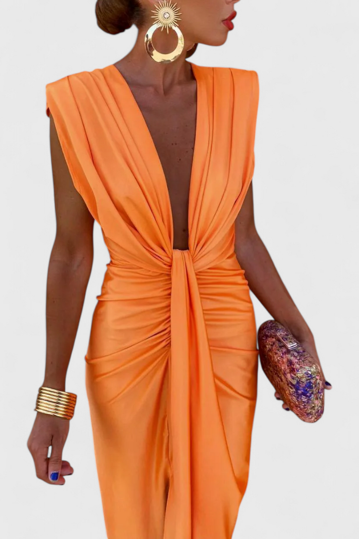 Robe Midi Froncée Lakisha avec Décolleté Profond