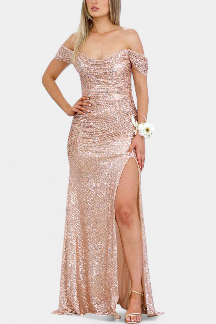 Robe Sirène Off-Shoulder avec Sequins