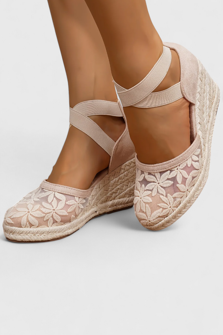Sandales Orthopédiques Phylis avec Maille Florale et Plateforme à Talon