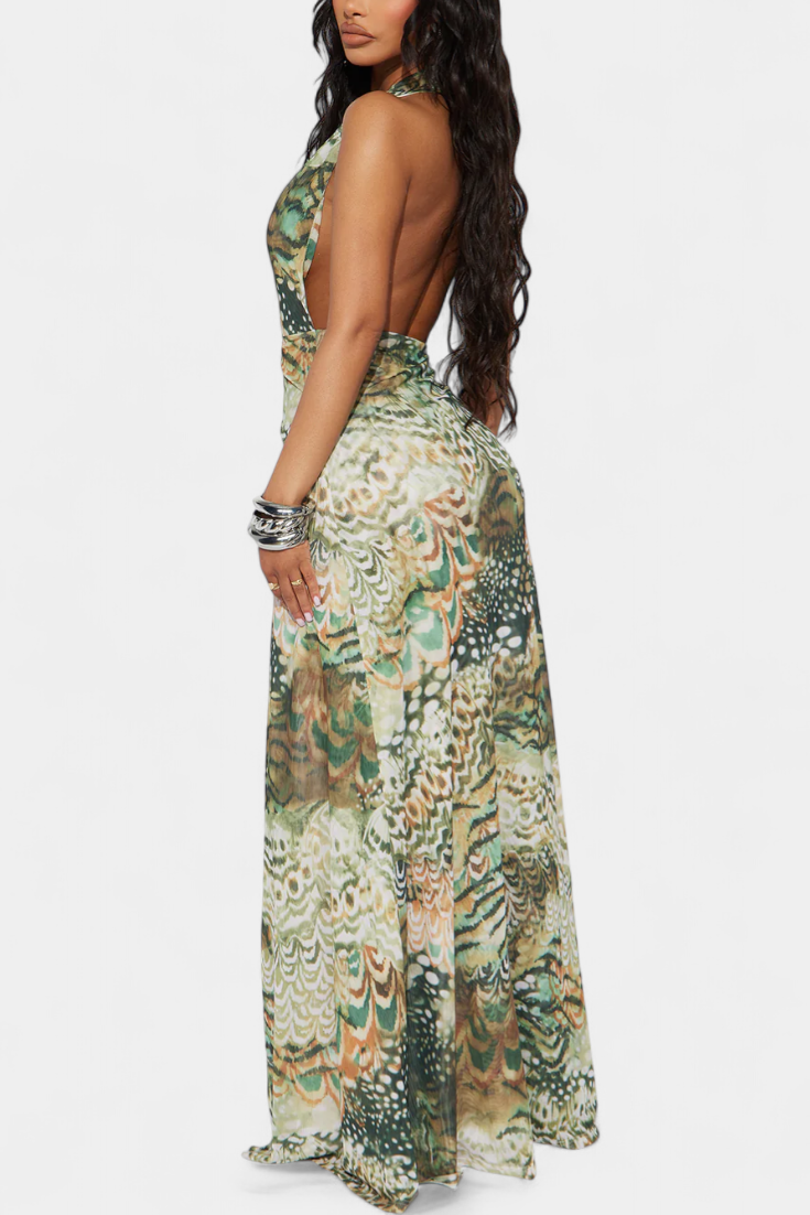 Robe Maxi Halter en Dentelle Zephyra avec Fente