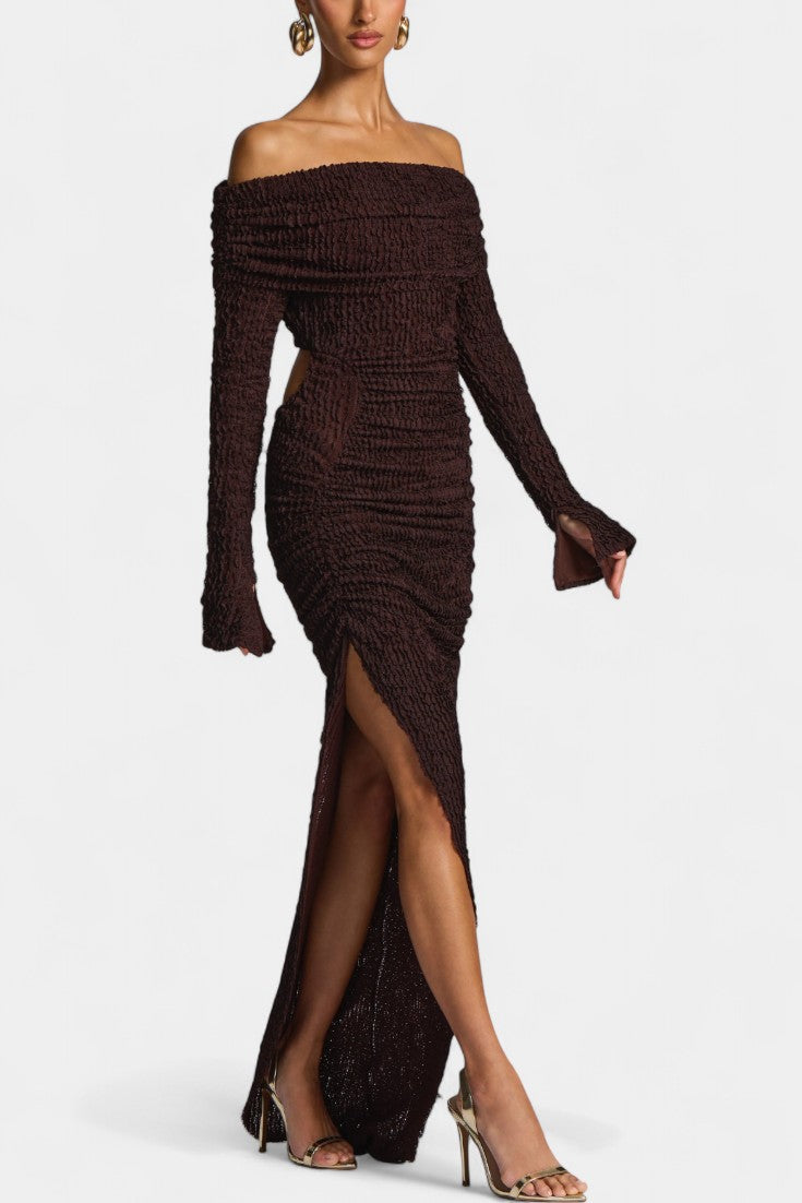 Fiammetta Robe Maxi Ruchée avec Découpe et Fente Haute