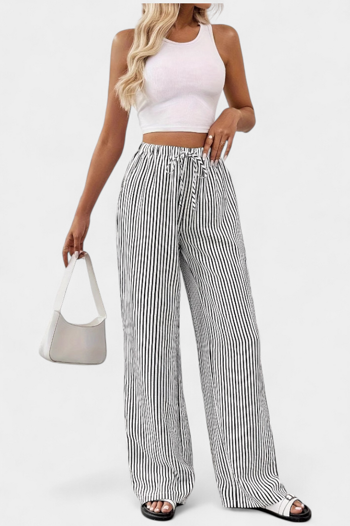 Pantalons Droits Légers Sabrina avec Taille Ajustable à Rayures
