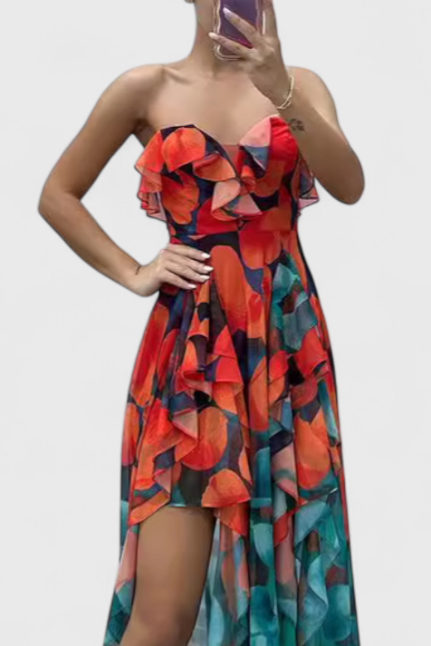 Robe Maxi Andy Sans Manches avec Volants et Ouverture Dégradée