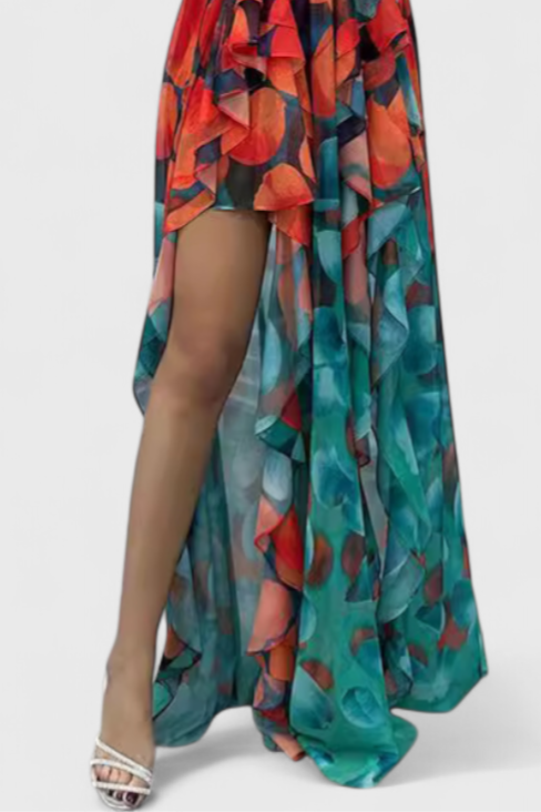 Robe Maxi Andy Sans Manches avec Volants et Ouverture Dégradée