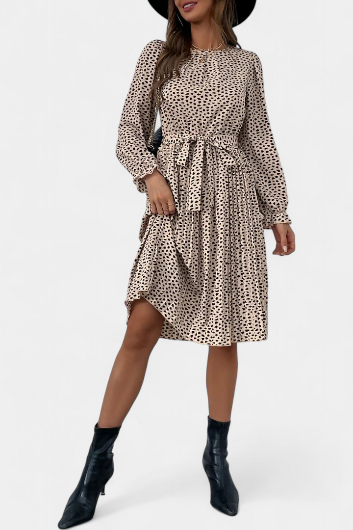 Evabeth Robe Midi Plissée Léopard