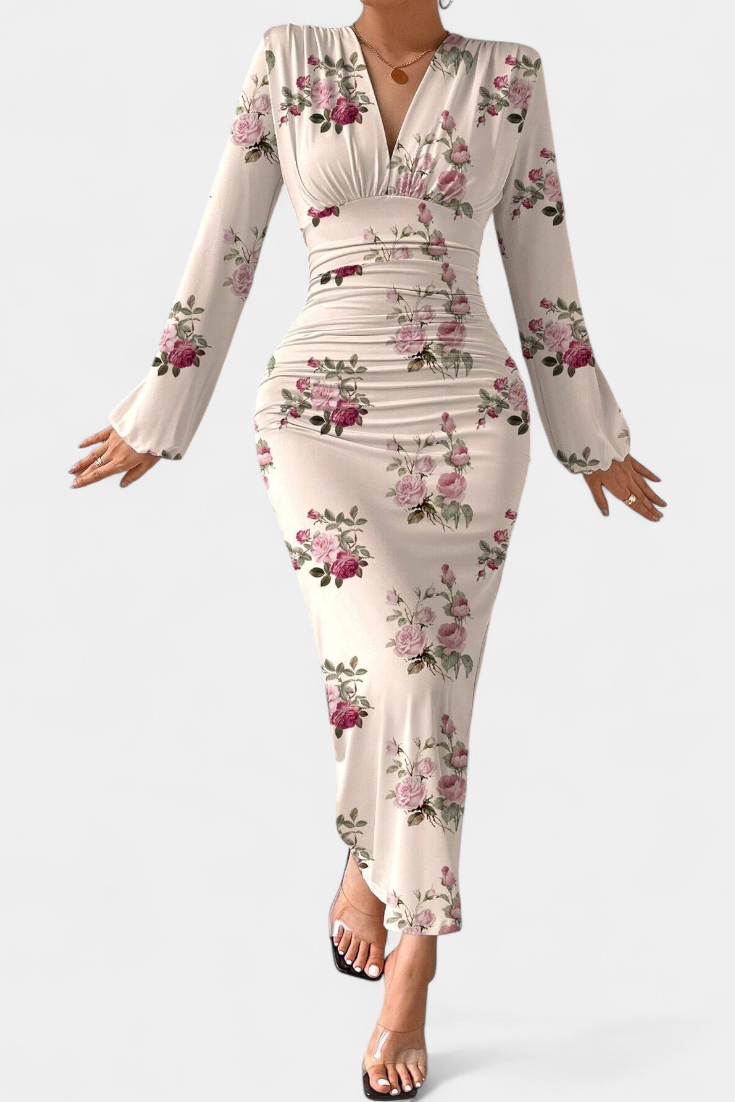 Ashlyn Robe Longue avec Imprimé Dégradé et Col en V