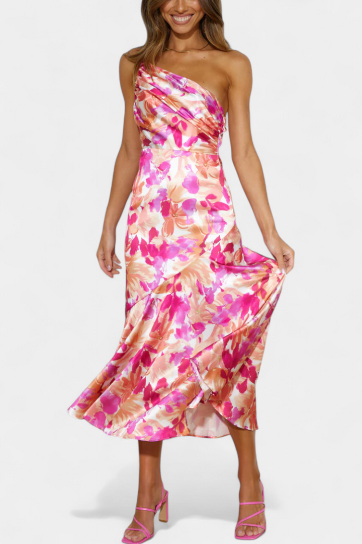 Robe Asymétrique à Une Épaule avec Imprimé Floral Reya