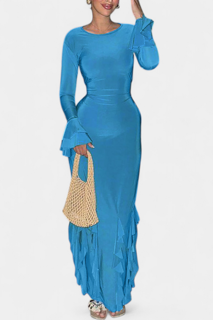 Calissa Robe Longue avec Volants et Manches Évasées