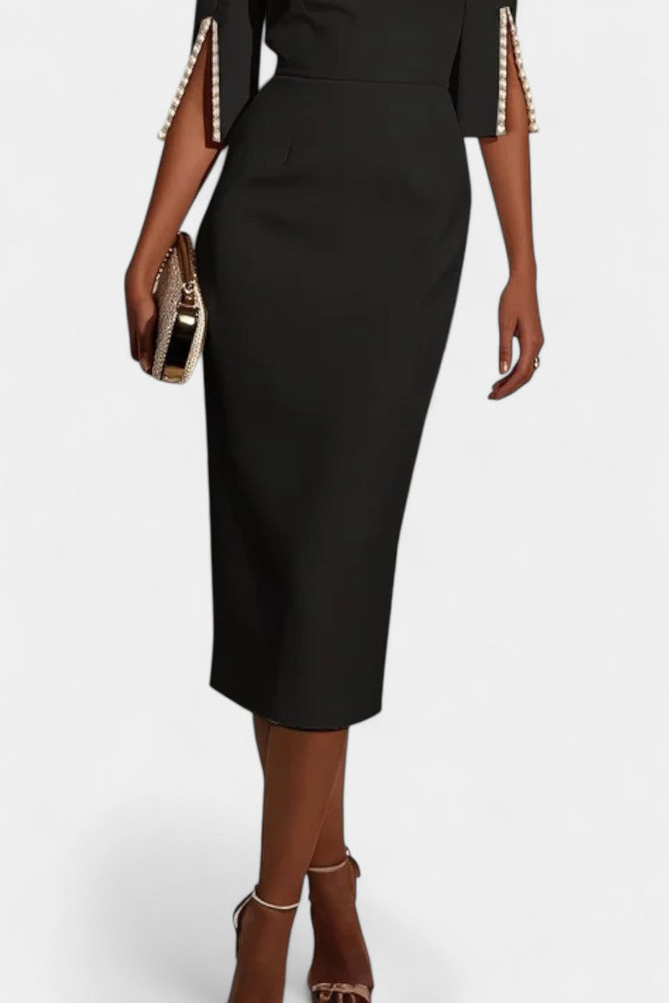 Robe Midi Reece avec Perles et Col Rond